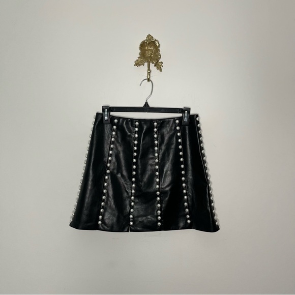 Alice + Olivia Dresses & Skirts - Alice + Olivia Lecia Faux Leather Pearl Embellished Mini Skirt 6